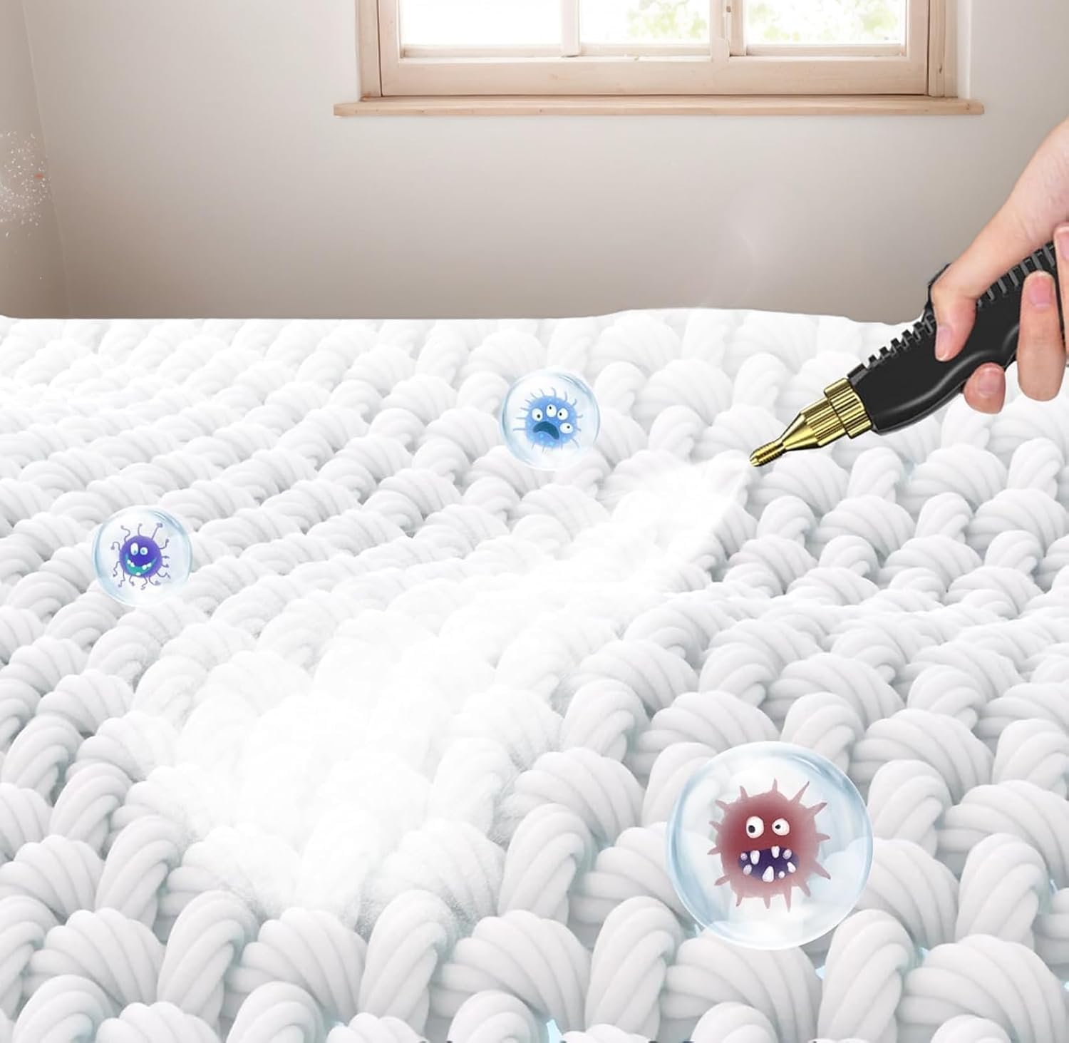 Vaporeta Limpieza Hogar, 2500W Maquina Limpiar Tapicerias con 6 Velocidades Ajustables y 3 Tipos de Cabezales para la Limpieza Doméstica de Cocina, Textiles, Derrames, Azulejos, Coche y Baño