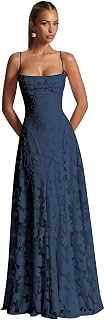 Spaghetti Strap Floral Bridesmaid Dresses for Women Cowl Neck Lace Pleated A-Line Long Prom Dresses 2025