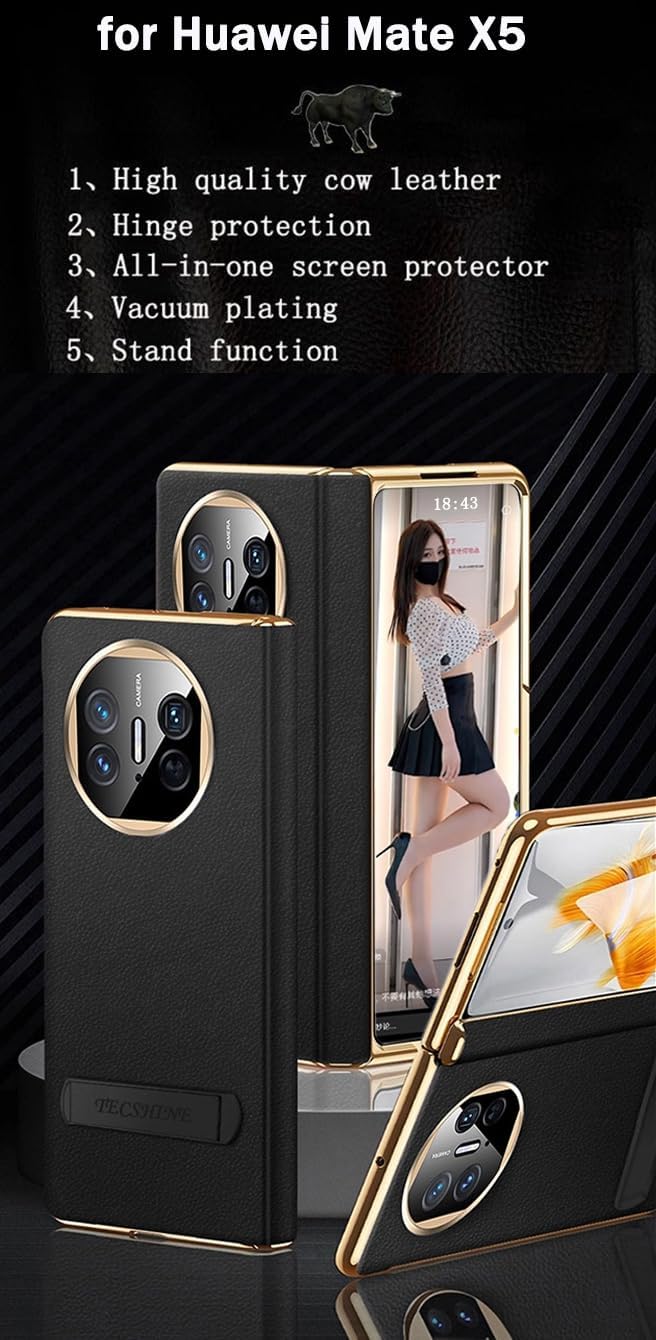 Leather Case for Huawei Mate X5, Hinged Cover for Huawei Mate X 5 Cell Phone, Bracket, Mobile Phone Shell, Leather Holster