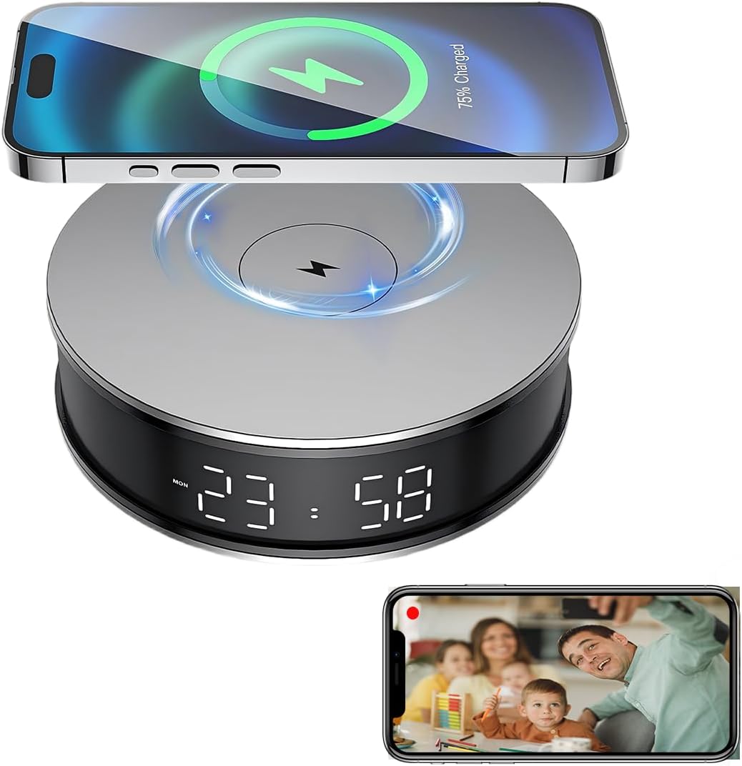 LIZVIE Phone Charger Hidden Camera Clock, Wireless Spy Cameras with Night Vision/Motion Detection Alarm/App Control/SD Storage/Nanny Cam for Home Security Indoor.