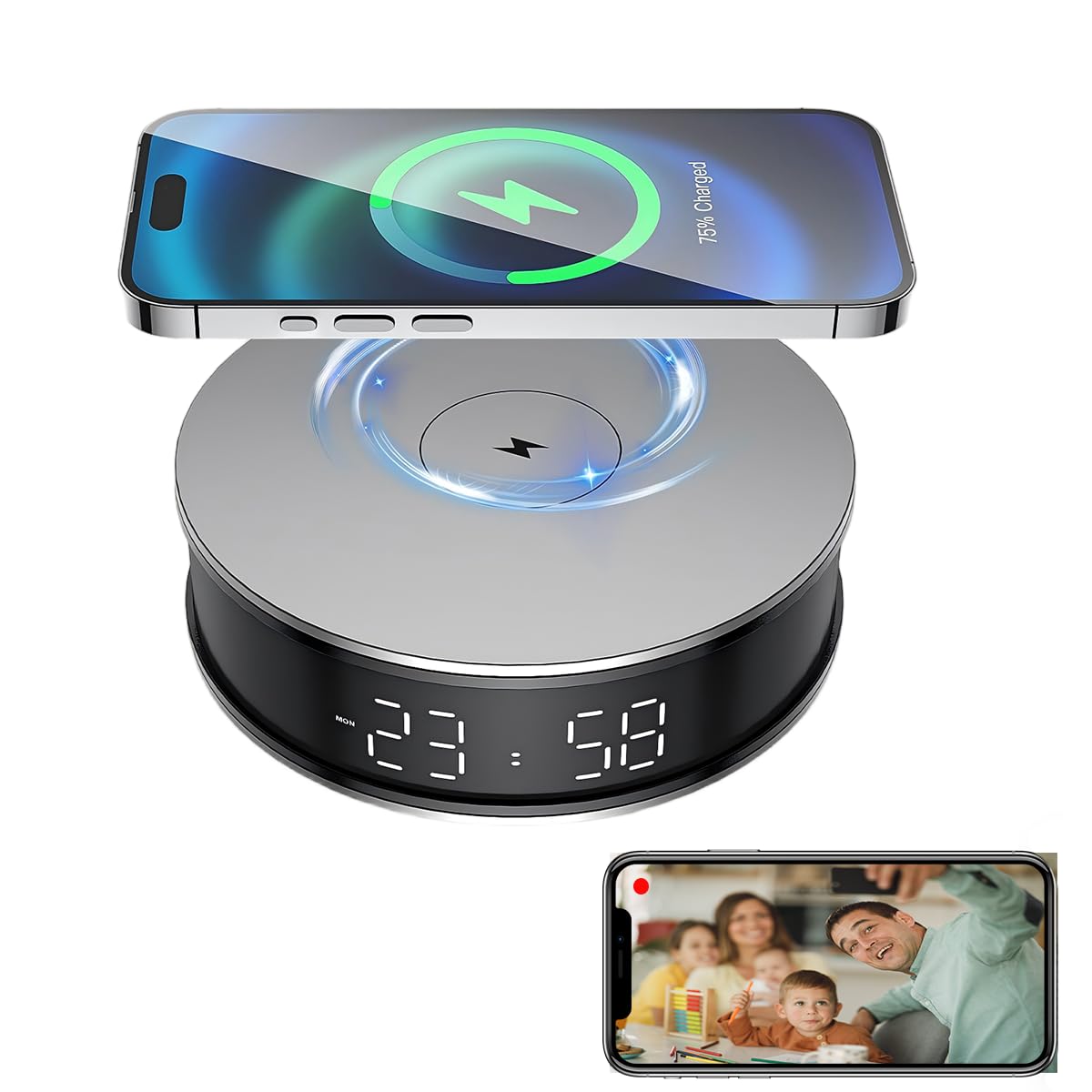 LIZVIE Phone Charger Hidden Camera Clock Wireless Spy Cameras with Night Vision Motion Detection Alarm App Control SD