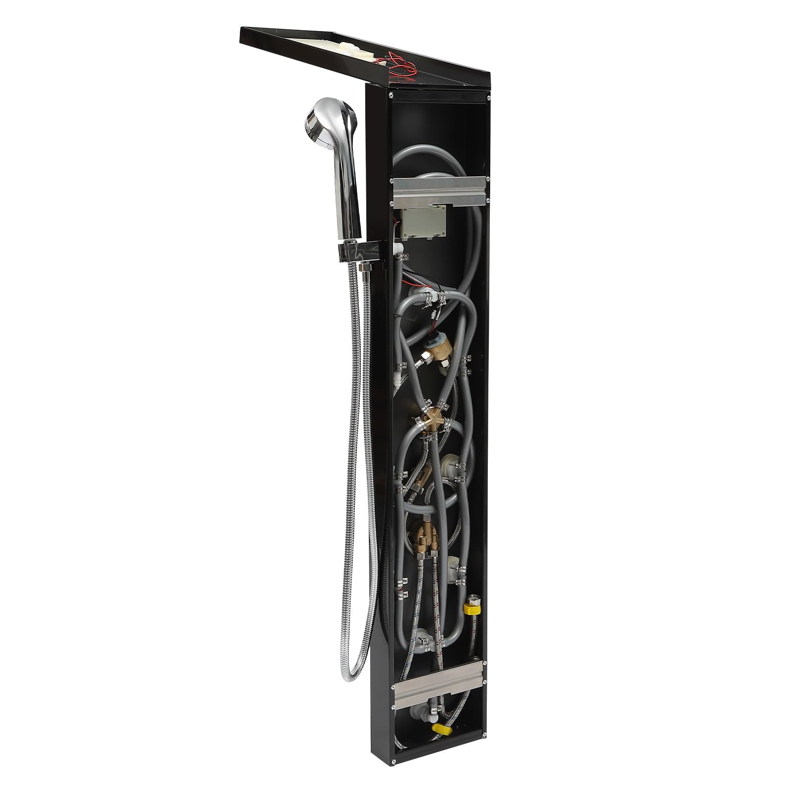 Panel de ducha de acero inoxidable LED negro, columna de ducha, de ducha, ducha de lluvia, alcachofa de mano, juego de 8 boquillas de masaje, para hoteles, hogares, centros de baño, resorts