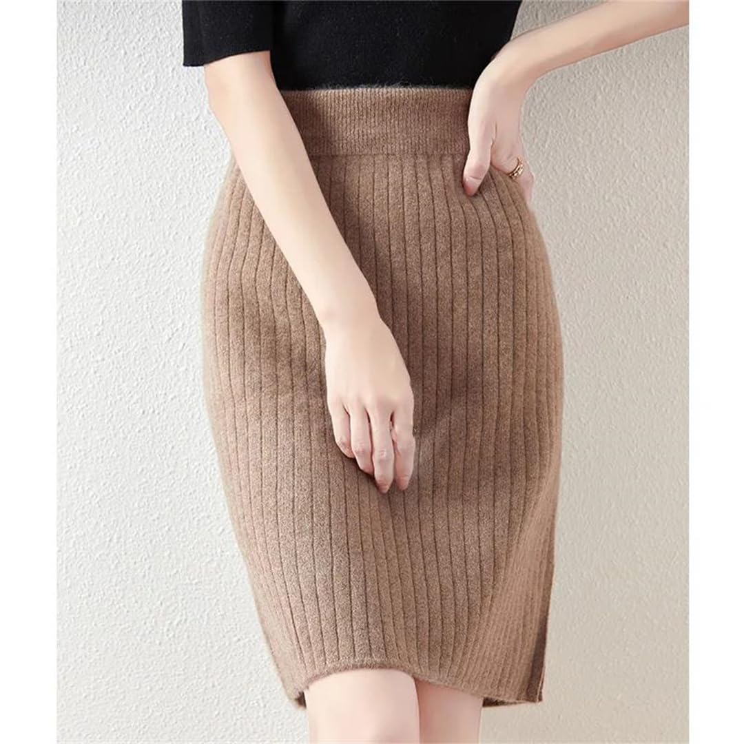 Lmtossey Gonna da donna in lana merino lavorata a maglia con elastico in vita casual