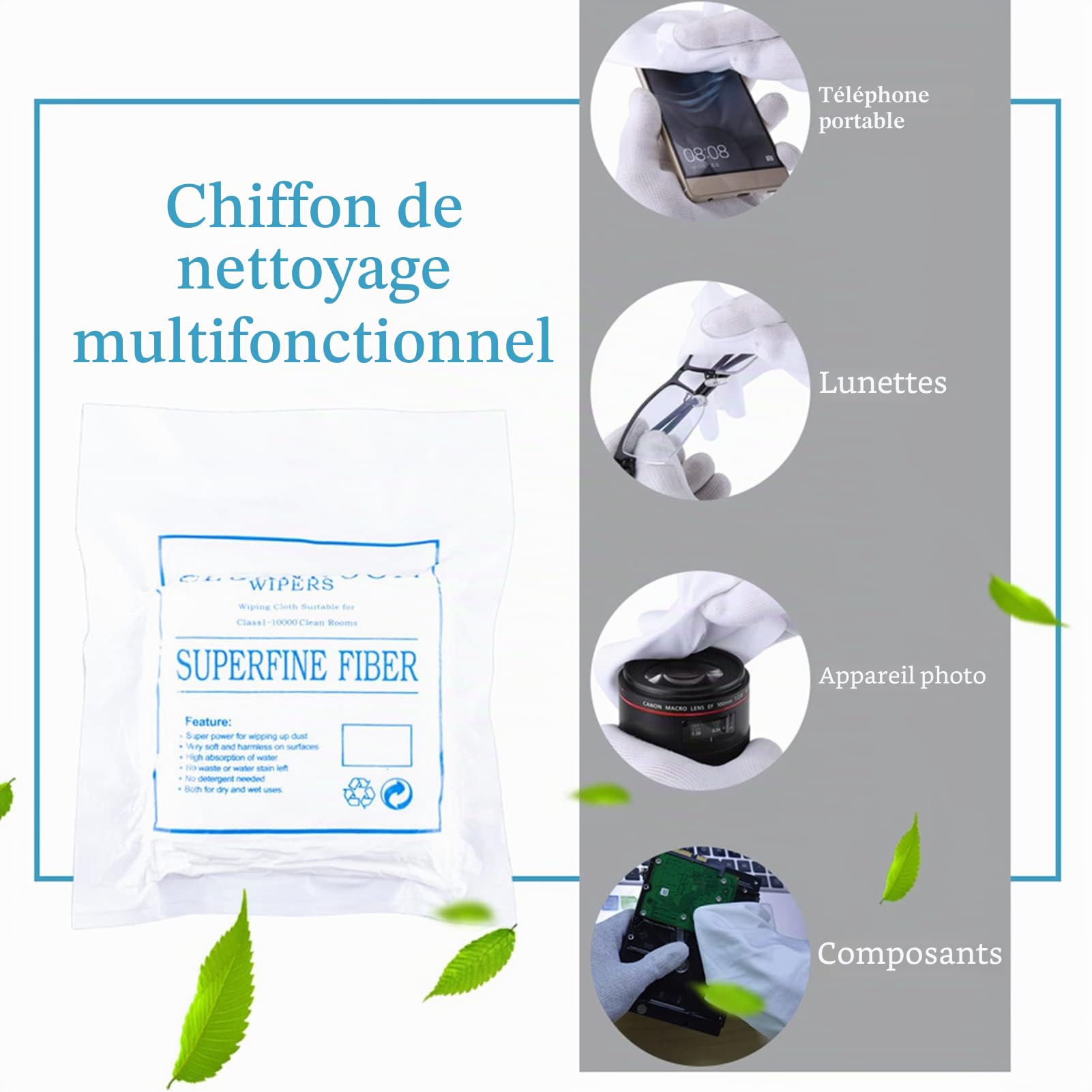 Lot de 100 chiffons de nettoyage en microfibre, 15,2 x 15,2 cm, 3009, non pelucheux, pour lunettes, appareils photo, téléphones et écrans LCD