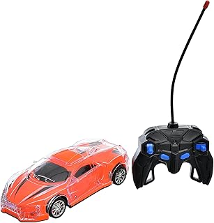 سيارة سباق بلاستيكية كبيرة مع إضاءة وجهاز تحكم عن بعد للأطفال لإضافة المزيد من المرح، برتقالي، مجموعة من قطعتين