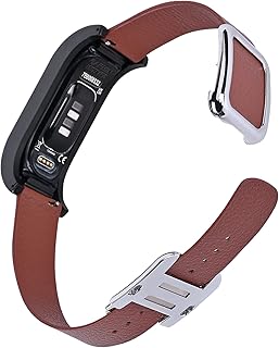 C2D JOY Leather Straps Compatible with Garmin Vivosmart 5 Tracker,Case Watchbands 2023 Magnetic Clasp Leather band (M&L, Brown)