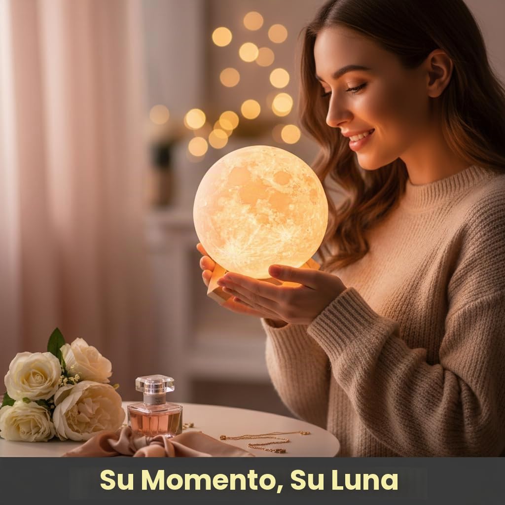 Mydethun luna luz de la luna lámpara de luz nocturna para niños regalo para las mujeres USB carga y control táctil brillo dos tono cálido y blanco frío lámpara Lunar(15cm)