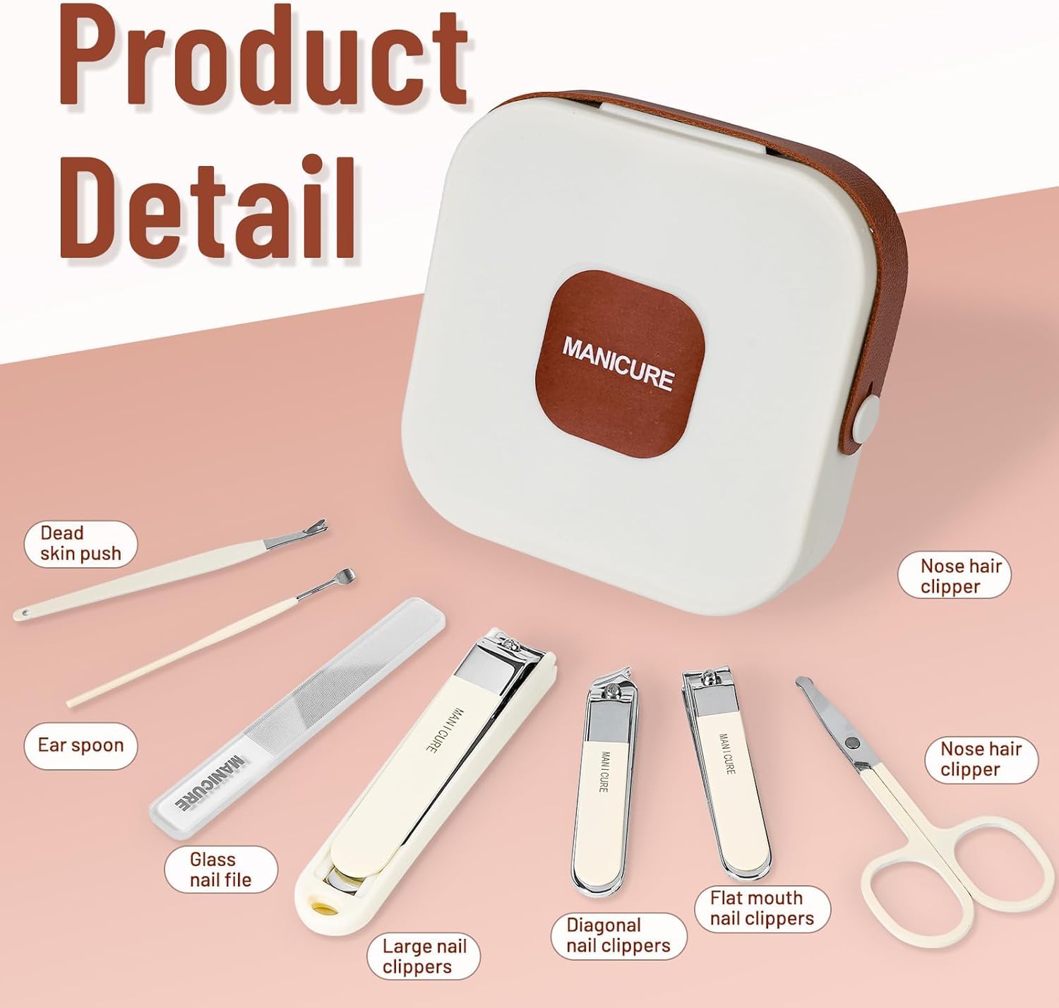 SHOPPOSTREET Nail Clippers Set 7 Pieces Stainless Steel Professional Grooming Kits, Fingernail and Toenail Clipper Cutters with Luxurious Travel Case Nail Care Tools Manicure Pedicure Kit (Beige) - Image 2 thumbnail