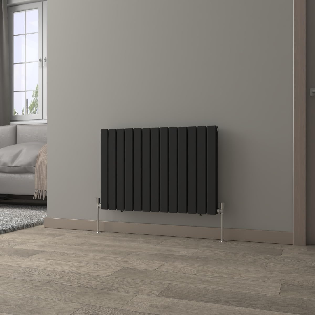 NRG Black Horizontal 600x884mm Double Flat Panel Radiator Central Heating for Bathroom/Kitchen/Living Room