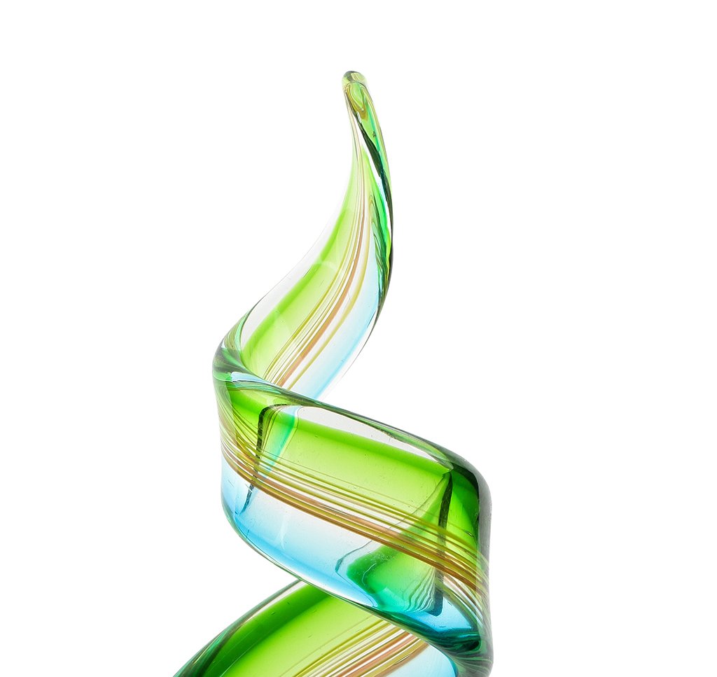 levandeo Designer Skulptur groß aus Glas - Design - farbliche Akzente in Blau und Grün - Sehr Hochwertig - Handarbeit - Exklusives Unikat Glasskulptur