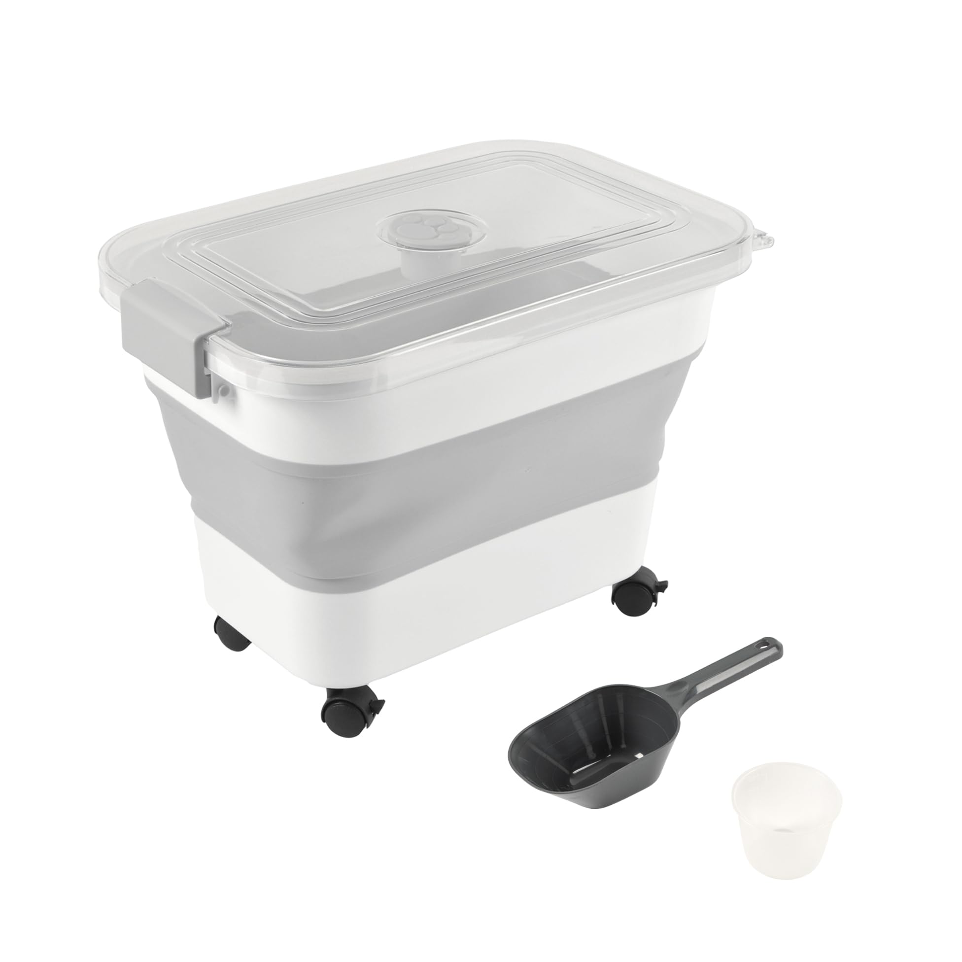 Love Story, Contenitore per crocchette retrattile 20L con paletta 44,8 x 28,3 x 28,1 cm Bianco Grigio