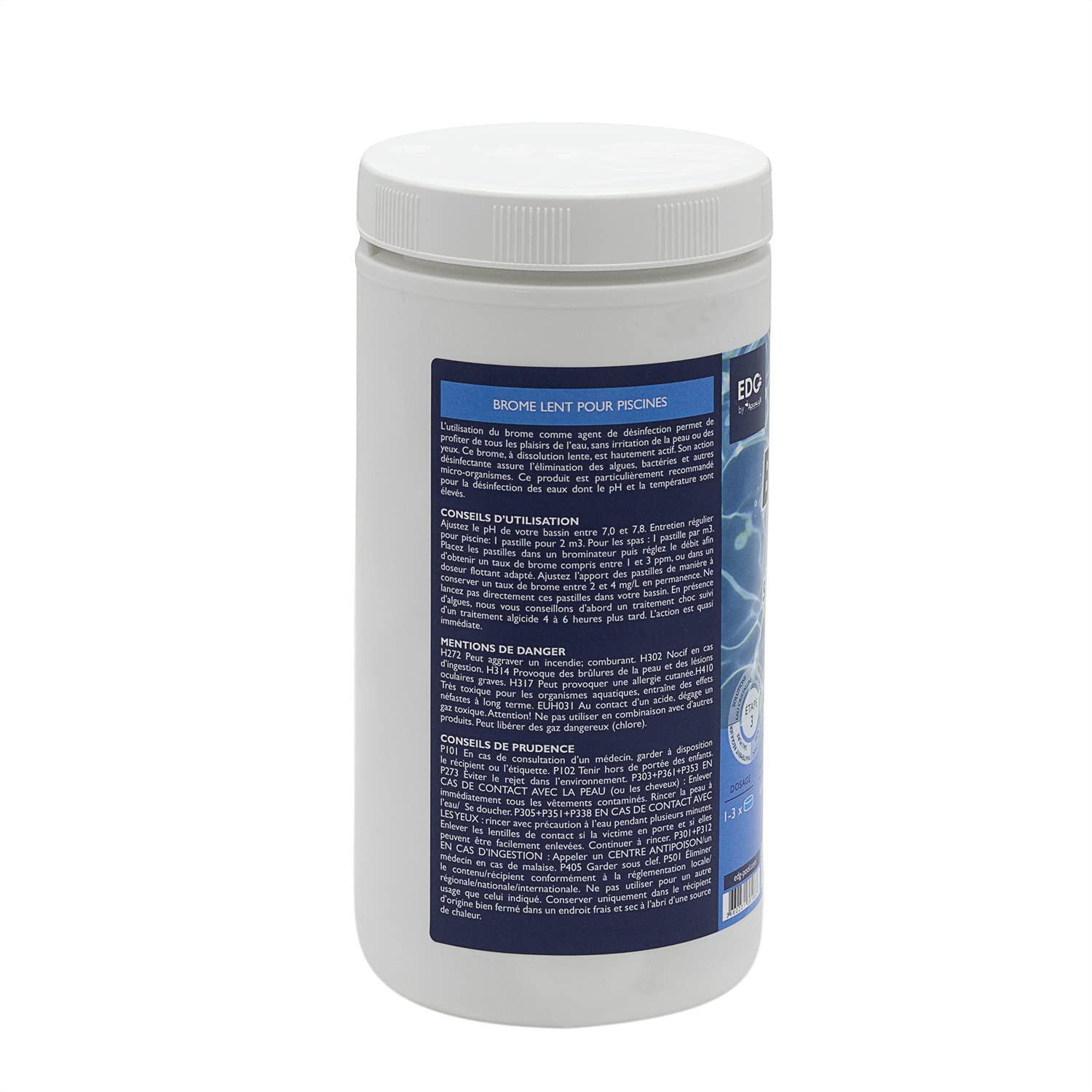 EDG by AQUALUX Brome Lent Pastilles 20g - 1kg | Brome Permanent - Désinfection Régulière - Dissolution Lente + 10 Tests HPS OFFERTS 6 en 1