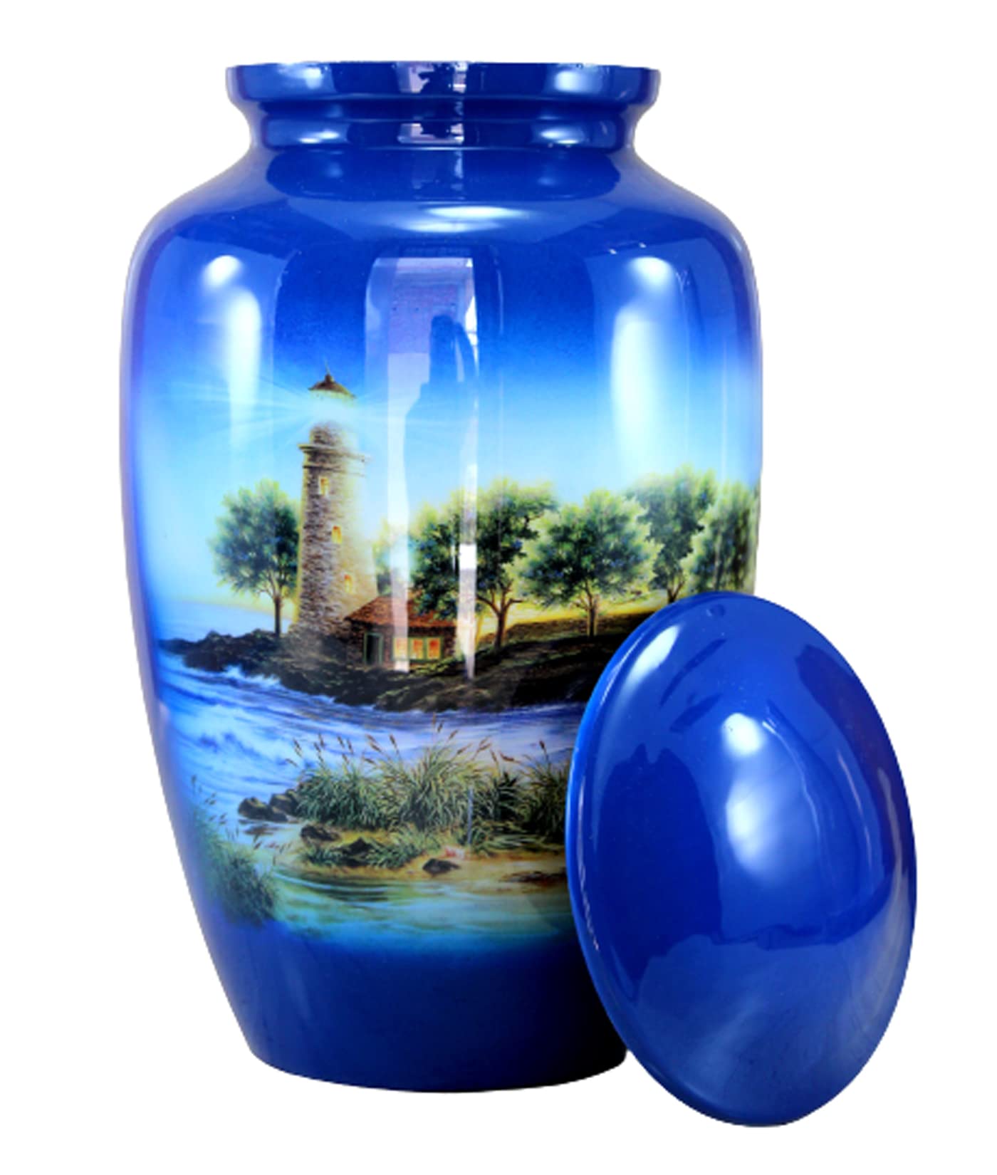 Urne funéraire phare bleu-multicolore pour guider son souvenir