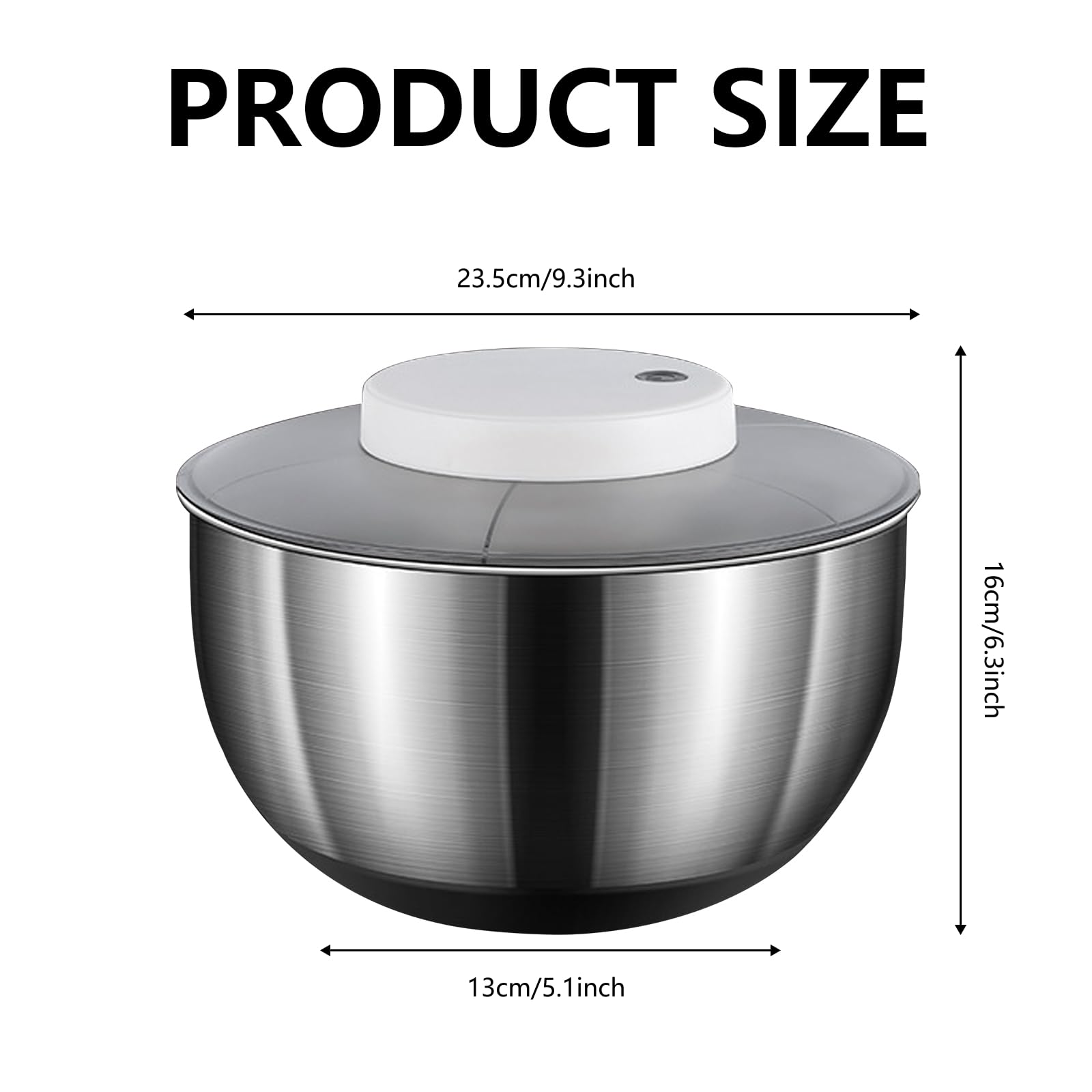 Centrifuga per Insalata, Centrifuga per Lattuga Automatica da 4,8 Litri, Asciuga Insalata Centrifuga di Grande Capacità in Acciaio Inossidabile, Elettrico USB Drenare Rapidamente Lava Insalata per Fru