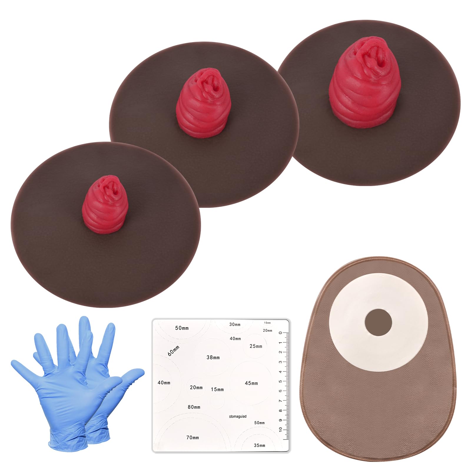 MedEduQuest Sticky Ileostomy Simulators, Stoma Training Model Set, Multi-Skin Tone Ostomy Care Practice Models for Medical Training and Patient