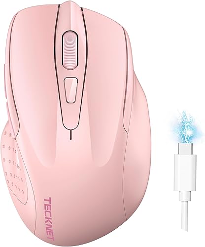 Miniatura 15 de TECKNET Ratón inalámbrico (BT5.0/3.0 y 2.4G) recargable 4800 DPI silencioso USB A y ratón Bluetooth 6 botones, amplia compatibilidad, color blanco