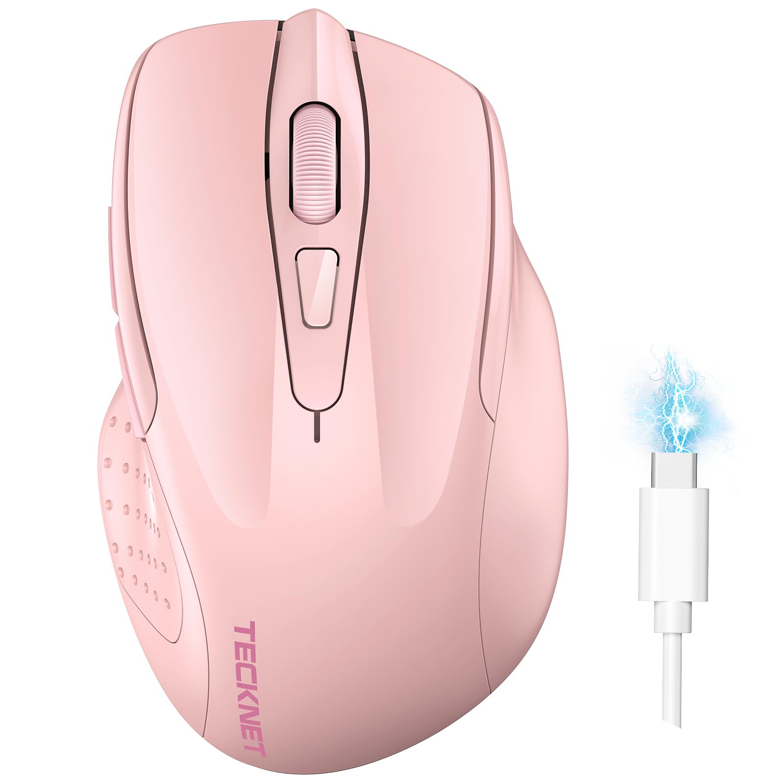 TECKNET Wireless Mouse, BT 5.0/2.4G, Rechargeable 6-DPI Silent, Pink | Bluetooth 5.0/3.0 & USB A, 2-Device Easy Switch, Wide OS Compatible, 6 Buttons, 6-DPI up to 4800, Ergonomic for S to M Hands