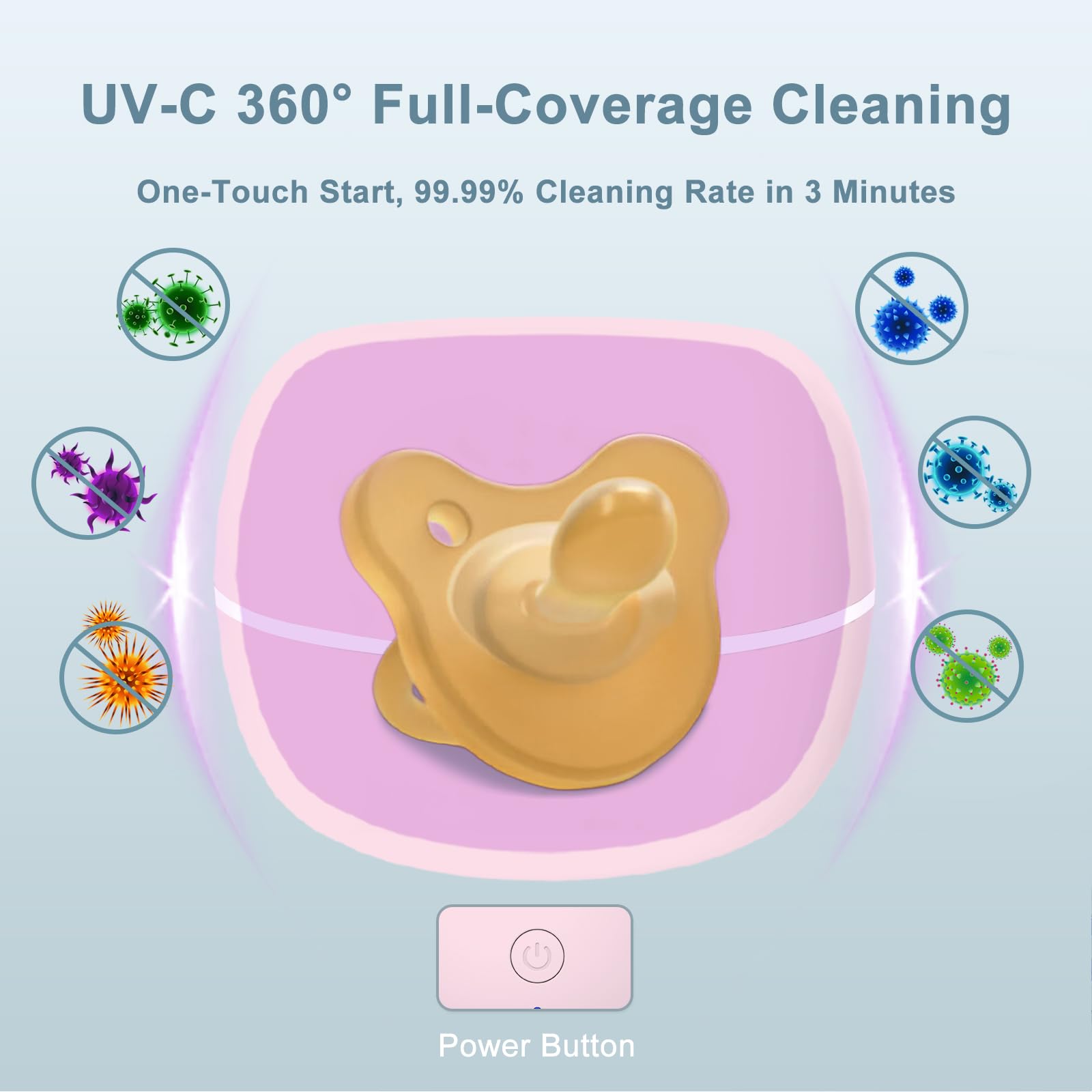 Igienizzante portatile per ciuccio, disinfettante con luce UV, pulito al 99,99% in 3 minuti, 90 cicli di disinfezione, ricaricabile tramite USB, disinfettante per ciuccio per bambini in