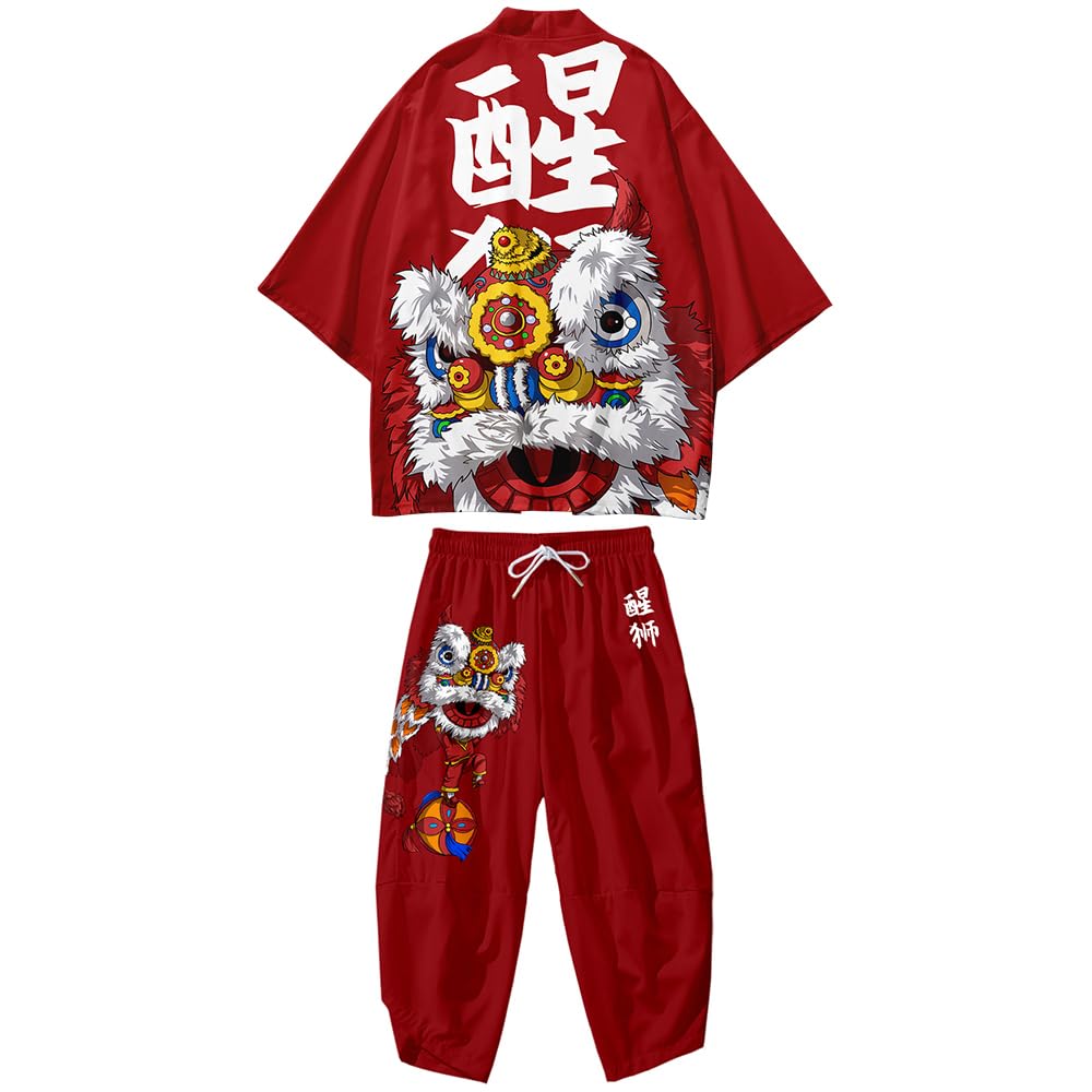 Mens Kimono Set 3/4 Sleeve Haori And Shorts Casual 2 Piece Japanese Outfits