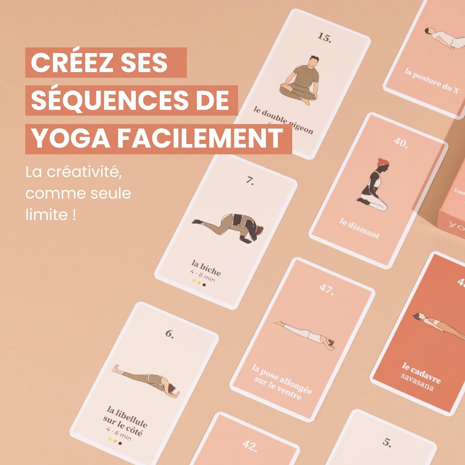 yogAsana Jeu de Carte français - Yin Yoga 80 Cartes - Tous Niveaux - Guide de séquences pour se perfectionner - Illustrations de Postures et durée de Pratique - Bénéfices pour Le Corps et l’Esprit