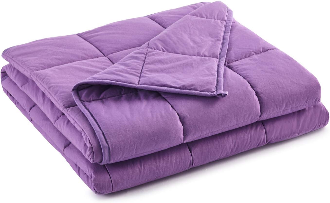 Cotton Weighted Blanket 100% Cotton with Premium Glass Beads for All-Season 60''x80'' 15lbs,Purple