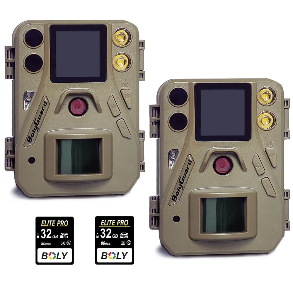 BolyGuard 2 Pcs 37MP 4K Hunting Trail Camera with Dual Flash (Red IR & White LED),IP67 Hunting Game Camera with 1.44'' Color LCD for Wildlife Monitoring
