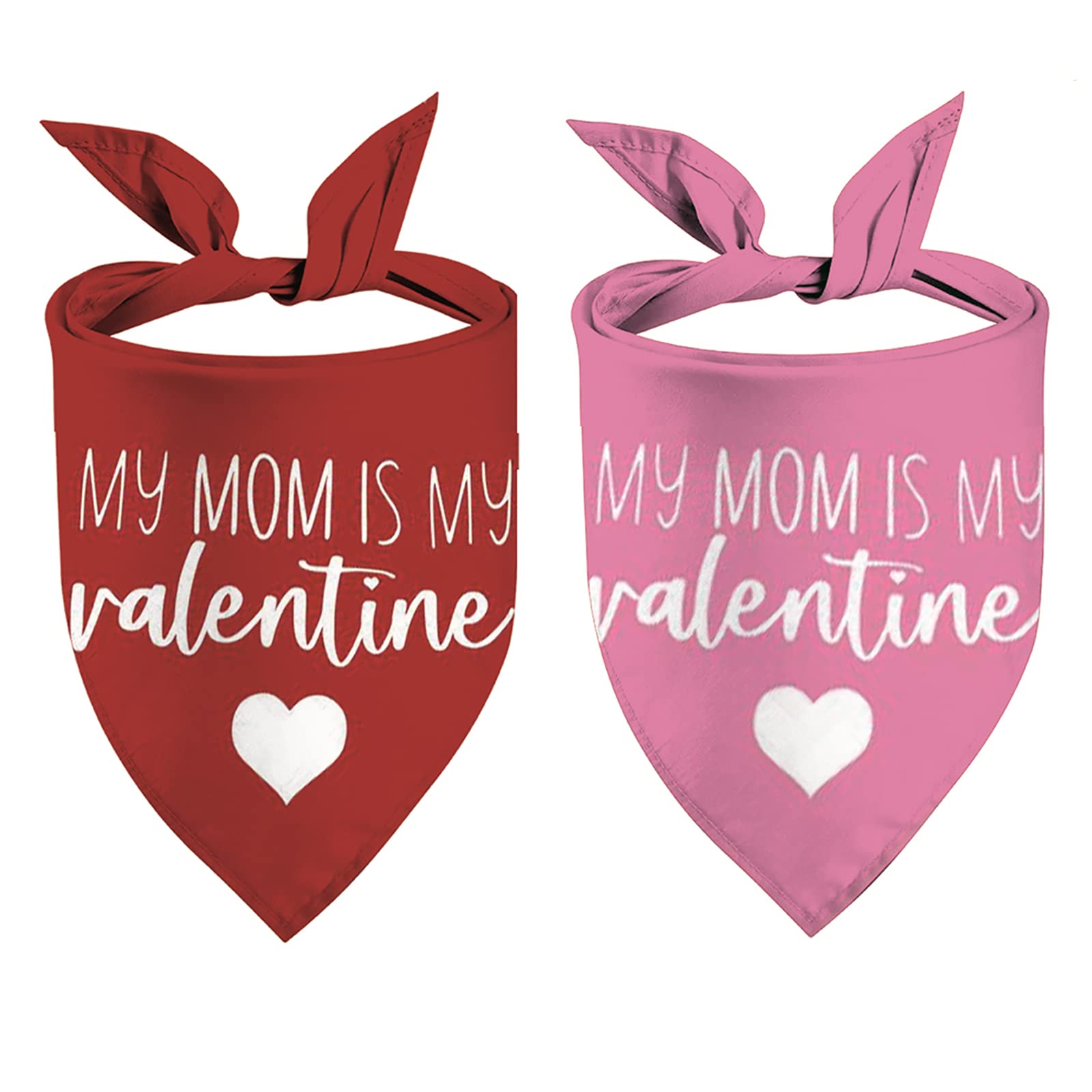 STMK Valentinstags-Hundehalstücher 2er-Set – Rot, Mit Sprüchen „My Mom Is My Valentine“ & „Love“ – Verstellbar, Für Hunde Bis 50 Cm Halsumfang