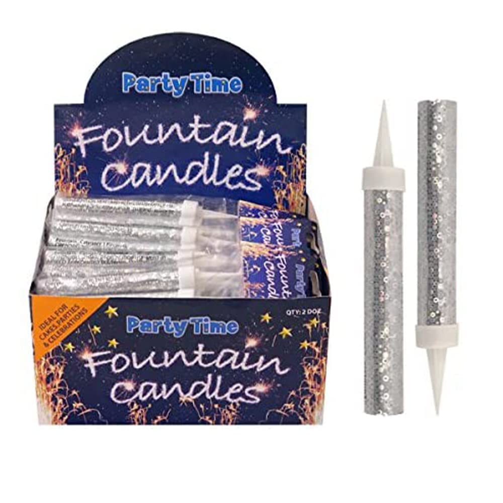 Karrma 24 x Ice Sparkling Fountain Candles Silver Ideal for Christmas Decoration, Birthday Party, Cake Decorations, and Other Special Occasions - Pack of 2 (Total 48 Candles)