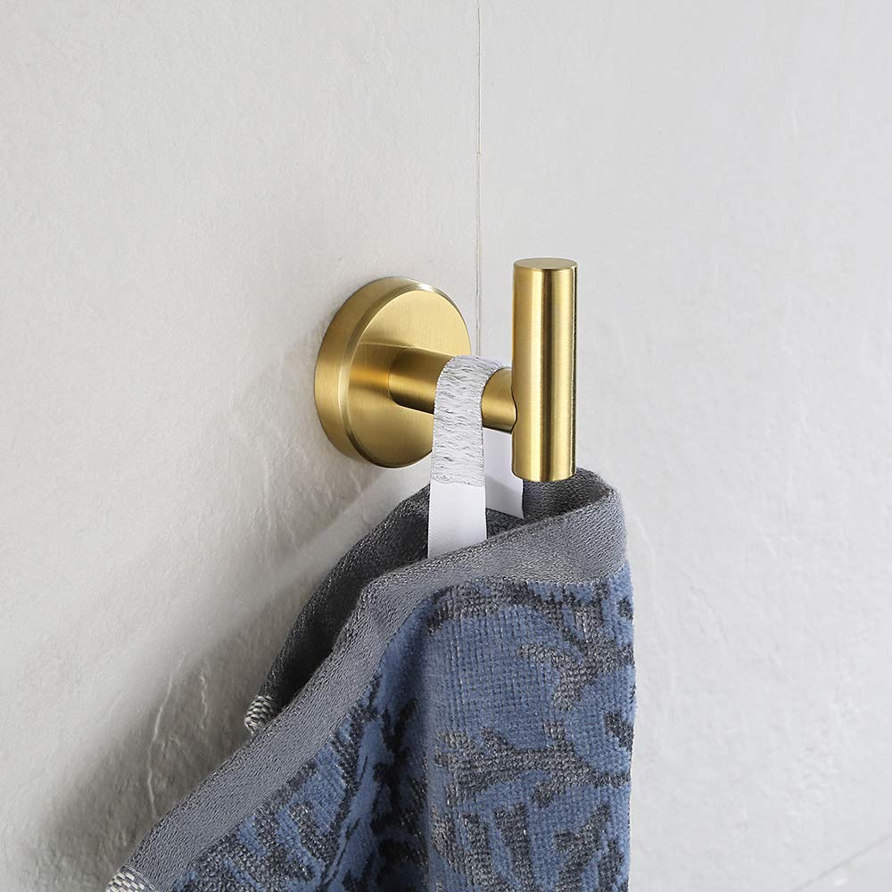 JQK Bathroom Hardware Set, 5-Piece Bath Accessories Set Brass Gold Wall Mount Includes 24 in Towel Bar, 9 in HT Bar, TP Holder, Towel Hook x 2 Brushed Gold, BAS105-BG