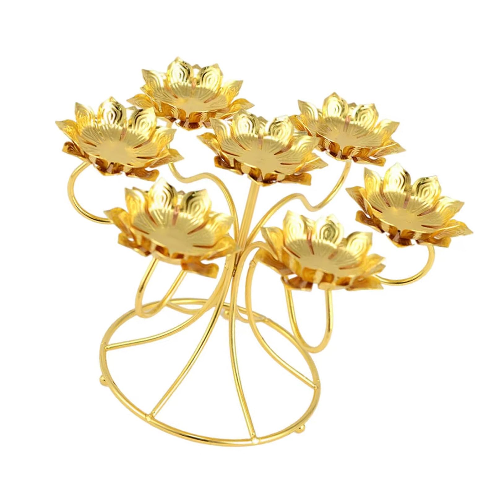 Coppers Butter Lamp Holder Seven Candlestick Seats Buddhist Lotuses Metal Candlestick for Buddhas Lamp Metal Gold Lotuses Holder