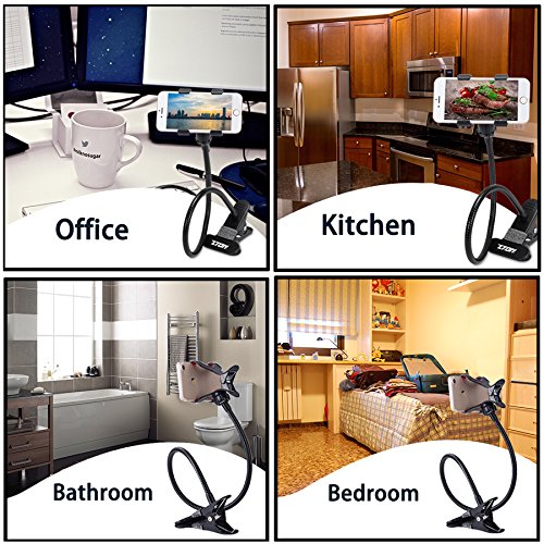 Metal-Enhanced Cell Phone Holder, ZTON Mobile Phone Stand, Lazy Bracket, Flexible Long Arms Clip Mount for iPhone, LG, etc.in Office Bedroom Desktop (Black)