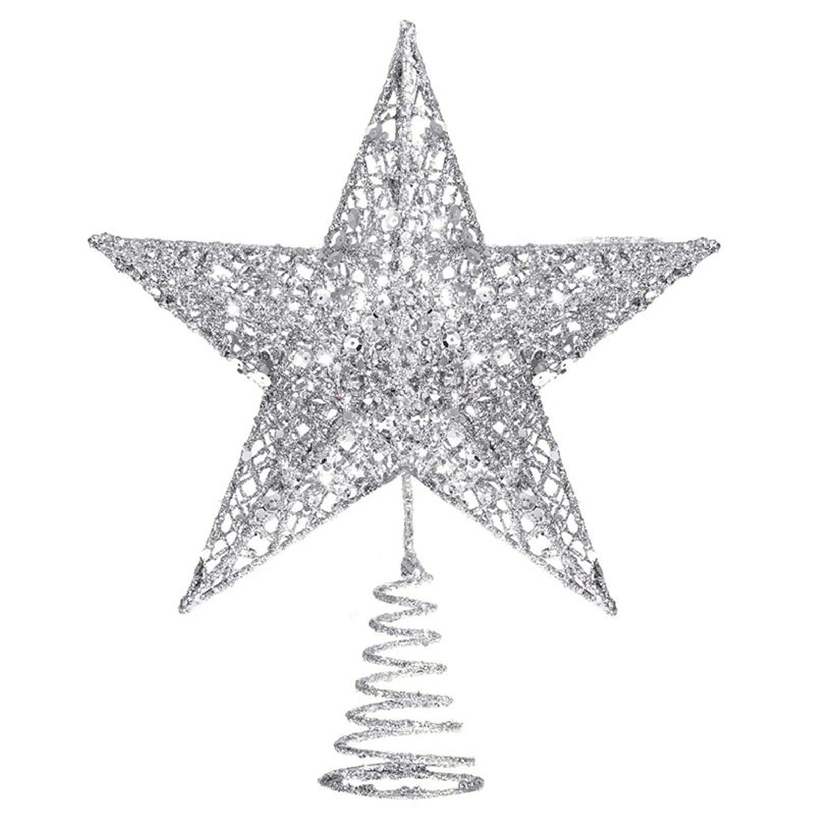 Silver Christmas Tree Topper Star - Glitter Tree - Top Star Ornament Indoor Party Home Decoration