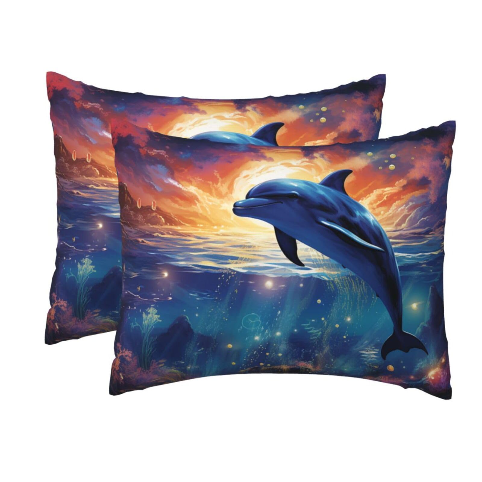 2 Pack Standard Size Pillow Cases for Hair and Skin Soft Breathable Pillow Case Covers with Hidden Zipper Colorful Starry Sky Ocean Dolphin Pillowcase 20x26 Inches Pillow Cover for Sleeping Gift