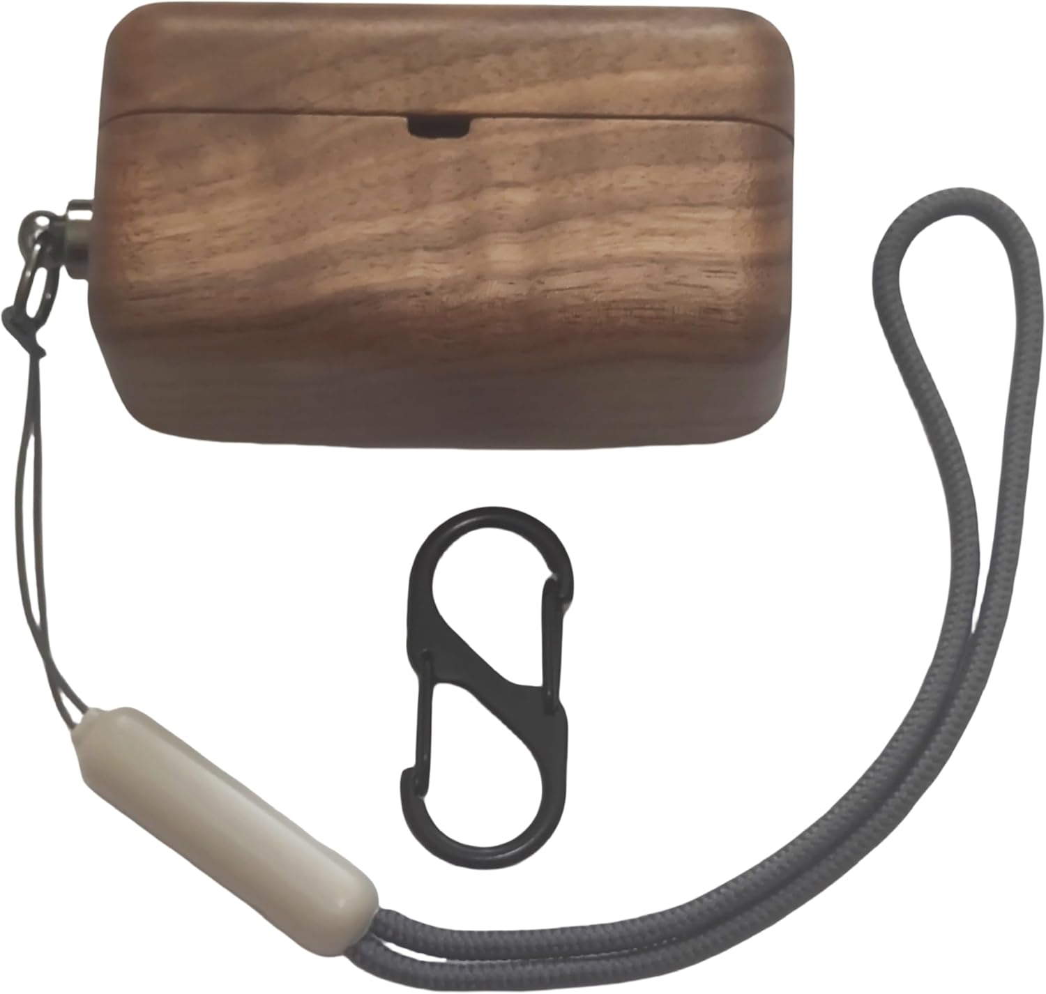 DAYJOY Handmade Nature Wooden Genuine Real Wood Protective Case Cover with Carabiner and Lanyard Compatible with Panasonic Technics EAH-AZ80 Earbuds (Walnut)