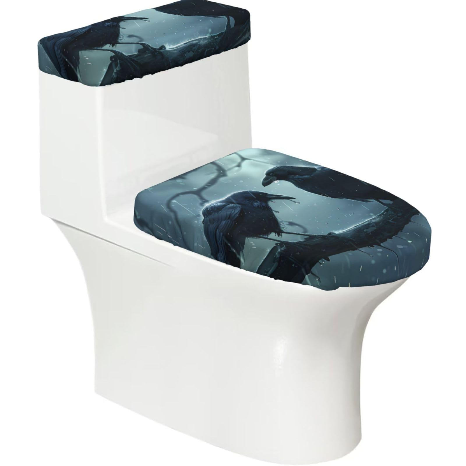 X Psblty Ravens Toilet Seat Cover Set 2 Piece Bathroom Decor Toilet Lid Cover With Tank Top Cover Stretch Fit Soft Fabric For Home 15-21 Inch