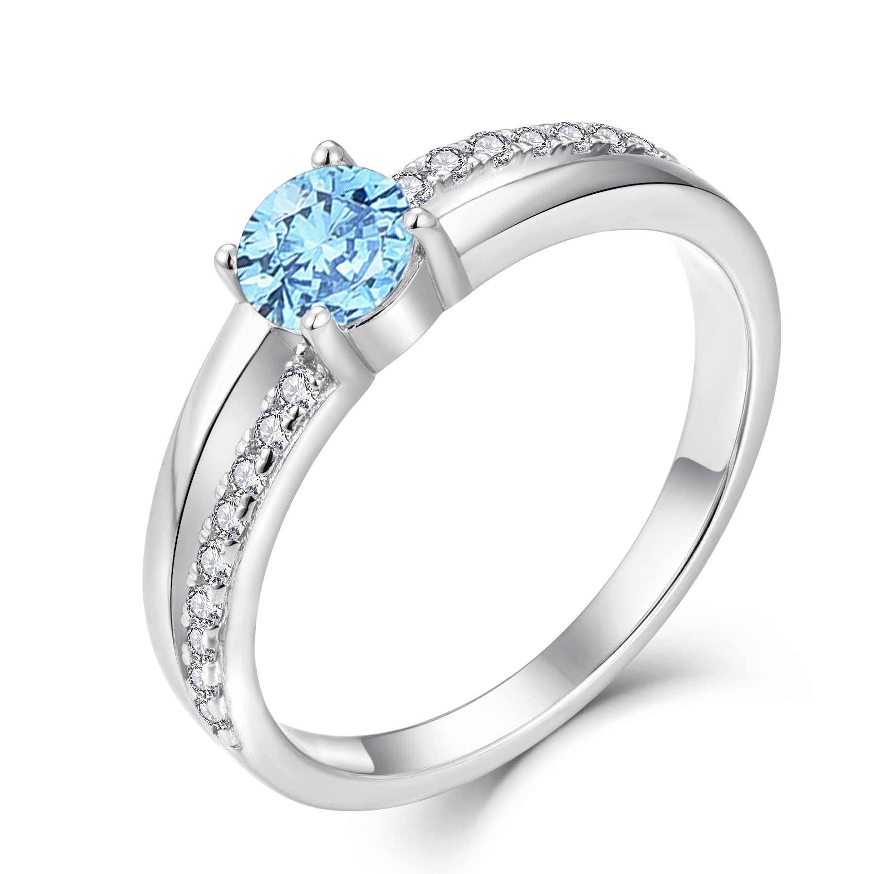 YL Anillo Compromiso Mujer Plata de ley 925 Mujer Chapado en Oro Blanco, Anillo Mujer Alianzas Boda Joyería