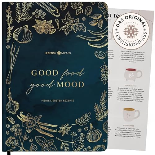 Lebenskompass Rezeptbuch A5 zum Selberschreiben “PEPPER” mit Saisonkalender als Poster - Hardcover Meine Lieblingsrezepte - DIY Kochbuch für dich oder als Geschenk