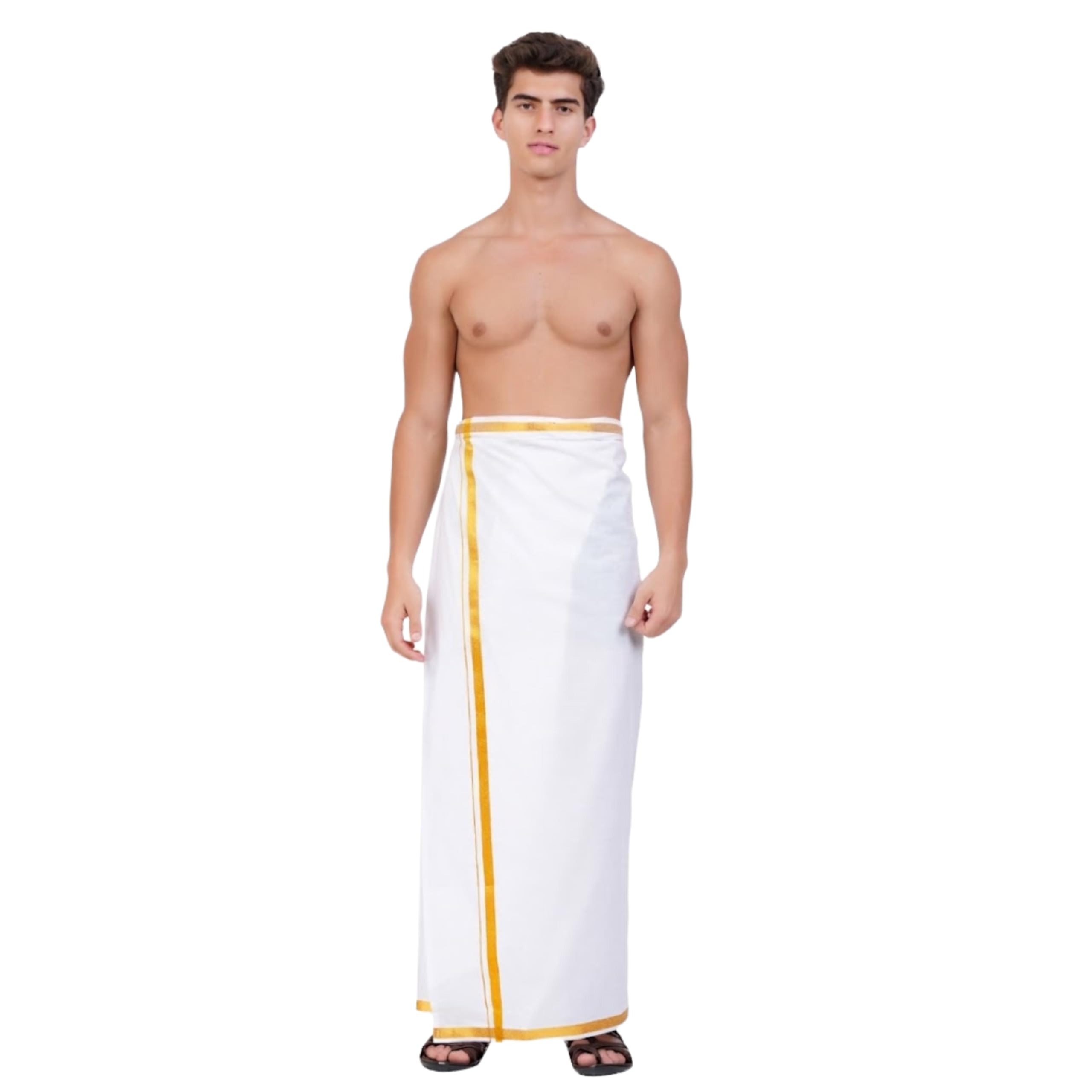 Men's Welcro Pocket Dhoti/Mundu - Jari Cotton Single Pocket Dhoti/Zari Cotton Dhoti-image-16