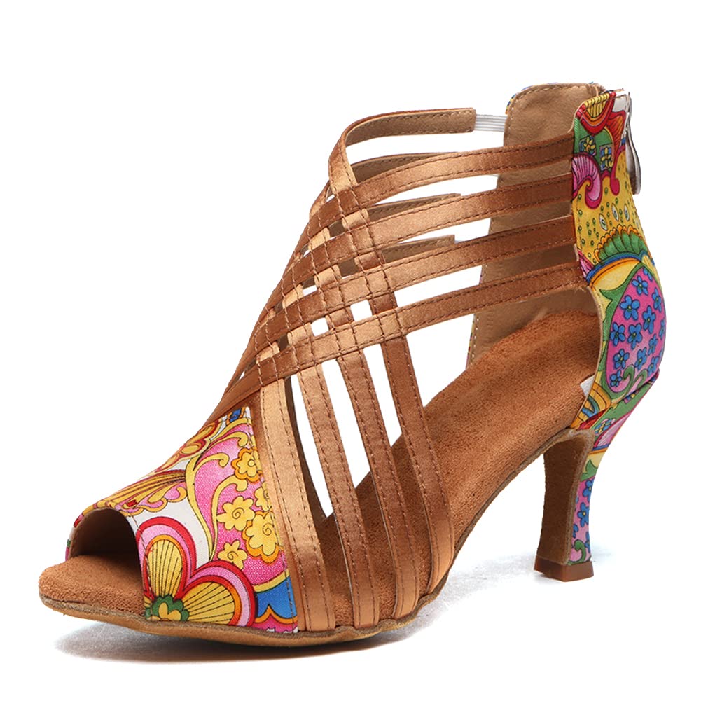 HIPPOSEUS Zapatillas Danza Latina para Mujer Cremallera Profesional Zapatos de Baile de salón Cremallera de Salsa de Baile práctica de Rendimiento,Modelo L569