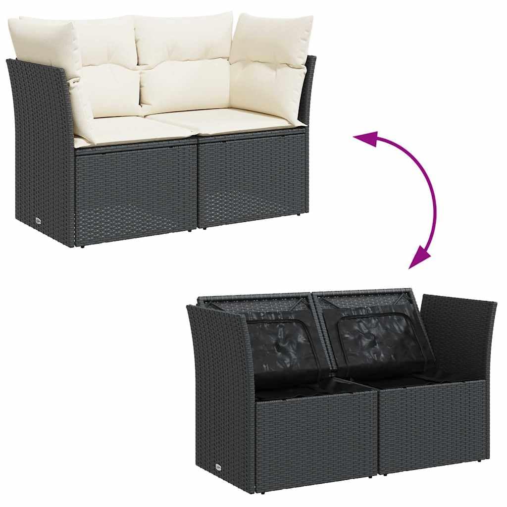 vidaXL Gartensofa mit Kissen 2-Sitzer, Sofa mit Staufach unter Sitzfläche, Terrassensofa mit abnehmbarem waschbarem Bezug, Gartenmöbel Terrassenmöbel, Schwarz Poly Rattan