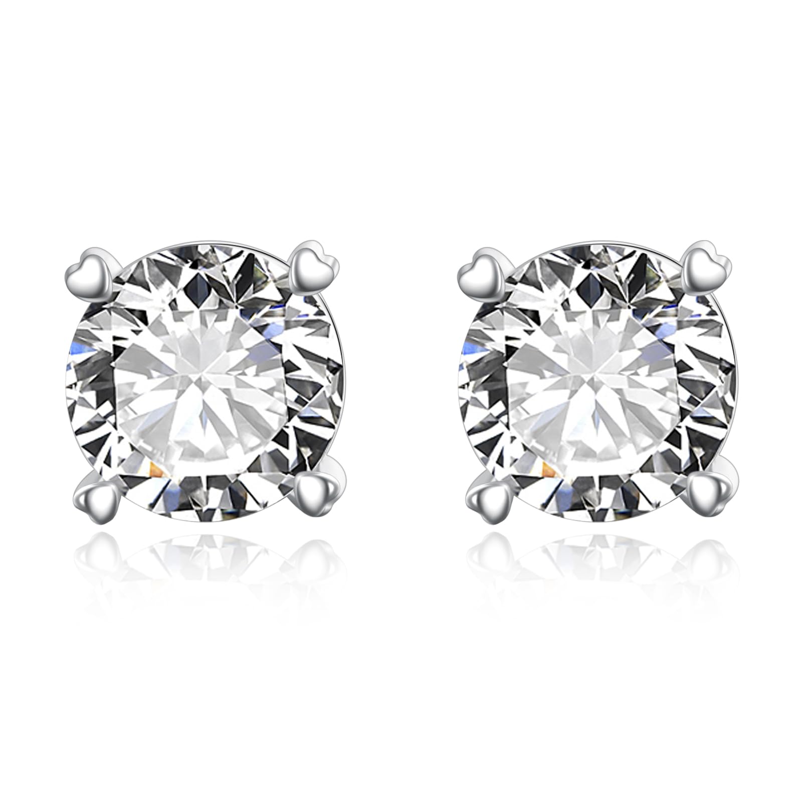 TANGPOET Pendientes de circonita para mujer, de 7 mm, de plata de ley 925, con rosca trasera, brillantes, hipoalergénicos, chapados en oro blanco, regalos para ella, Plata, Circonia cúbica