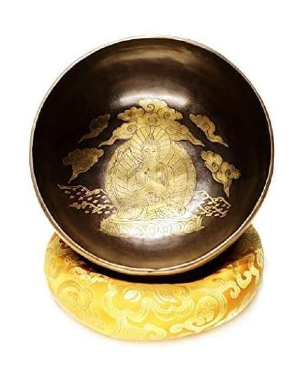 Set di campane tibetane con incisioni di mantra e Buddha, in rame, per meditazione e terapia del suono, facili da suonare, con mazzuolo a doppia estremità, cuscino in seta per yoga, guarigione dei ch