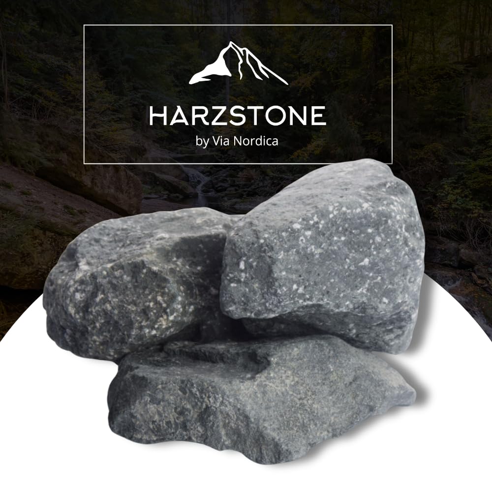HarzStone Pierres de sauna 20 kg – Chaleur parfaite, chauffage rapide et facile à empiler | Pour tous les poêles de sauna (bois et électrique) | Sélectionné à la main (diabase de 80 à 120 mm)