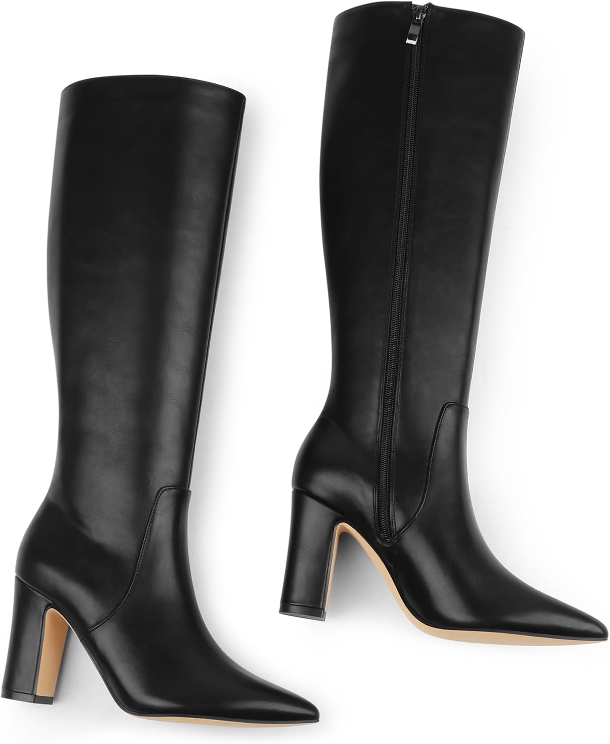 JOY IN LOVE Women's High Block Heel Wrinkled Slouchy Zipper Knee High Boots - Image 7