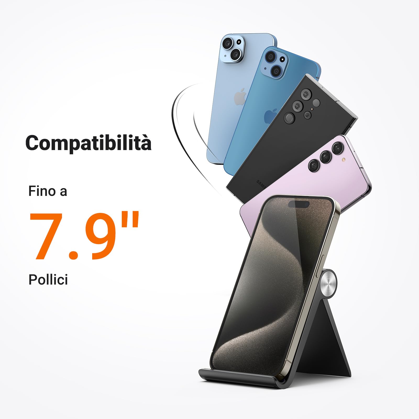 UGREEN Porta Cellulare Tavolo, Supporto Telefono Scrivania Portatile Regolabile 100°, Compatible con iPhone 16 15 14 13 Serie, Galaxy S24 S23 A54 A34 A14, Redmi 12 10 Note 12, Fino a 7.9", Nero