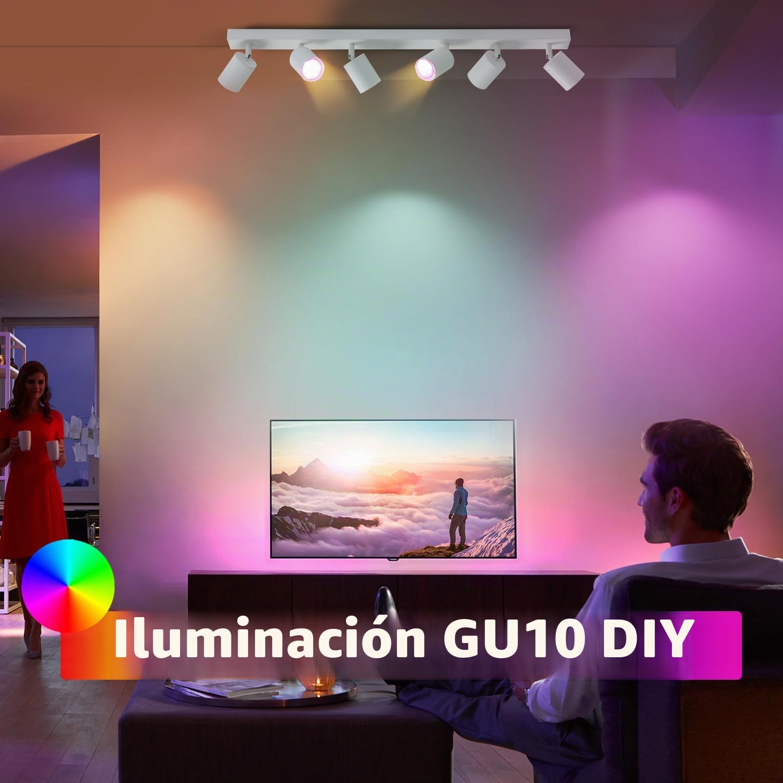 ZMH Lámpara de techo LED blanco Foco de techo: Aplique de techo GU10, 6 llama, pivotante a 330°, Lámpara de techo moderna, Lámpara de pared industrial para salón, dormitorio, cocina, sin bombilla