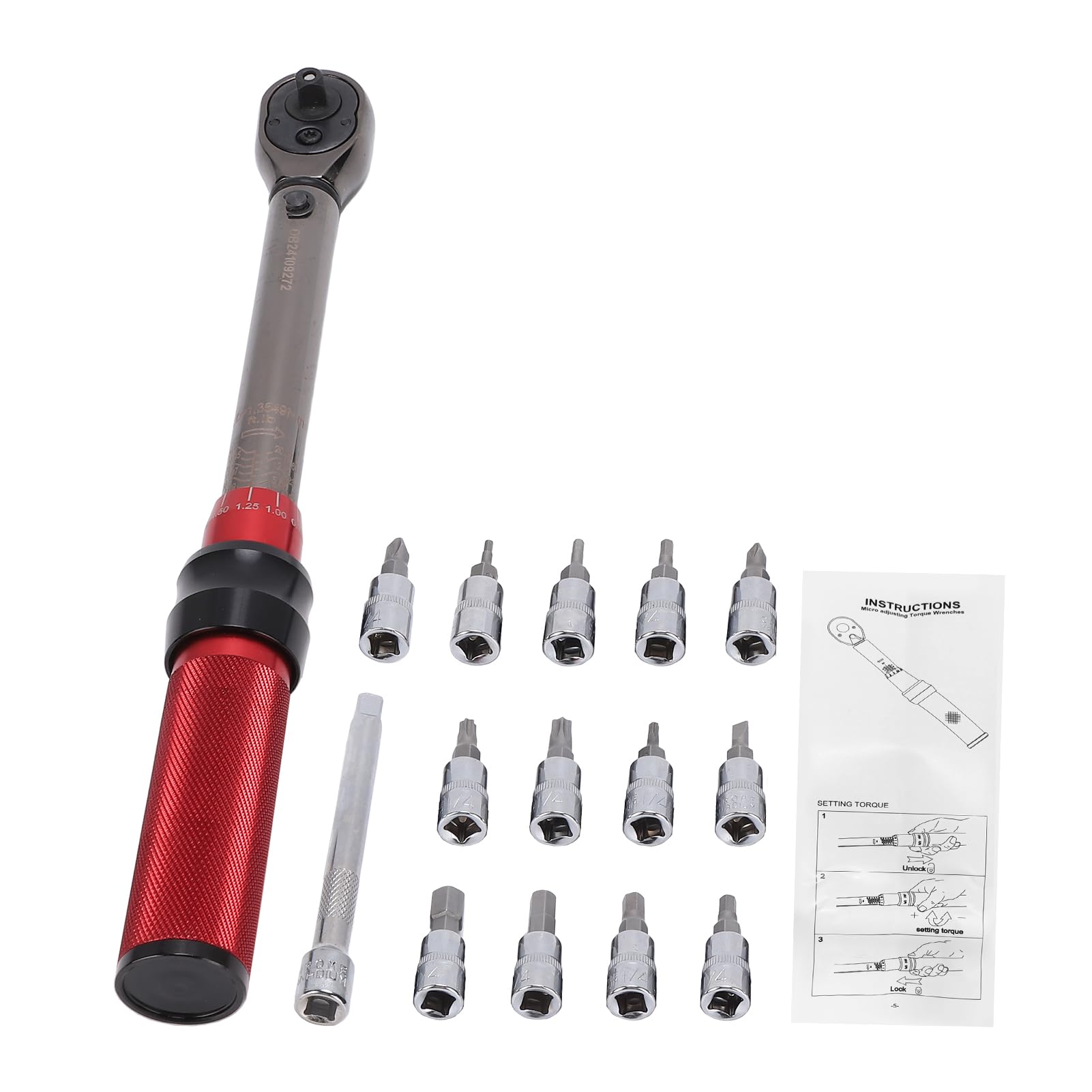Jeffergarden Zestaw Kluczy Dynamometrycznych Click Zestaw 1 Kluczy Dynamometrycznych z Napędem 4 Cali od 2,5 do 30 Nm z dwustronną grzechotką o 72 Zębach CR V Stal i Aluminium do Rowerów E Bike