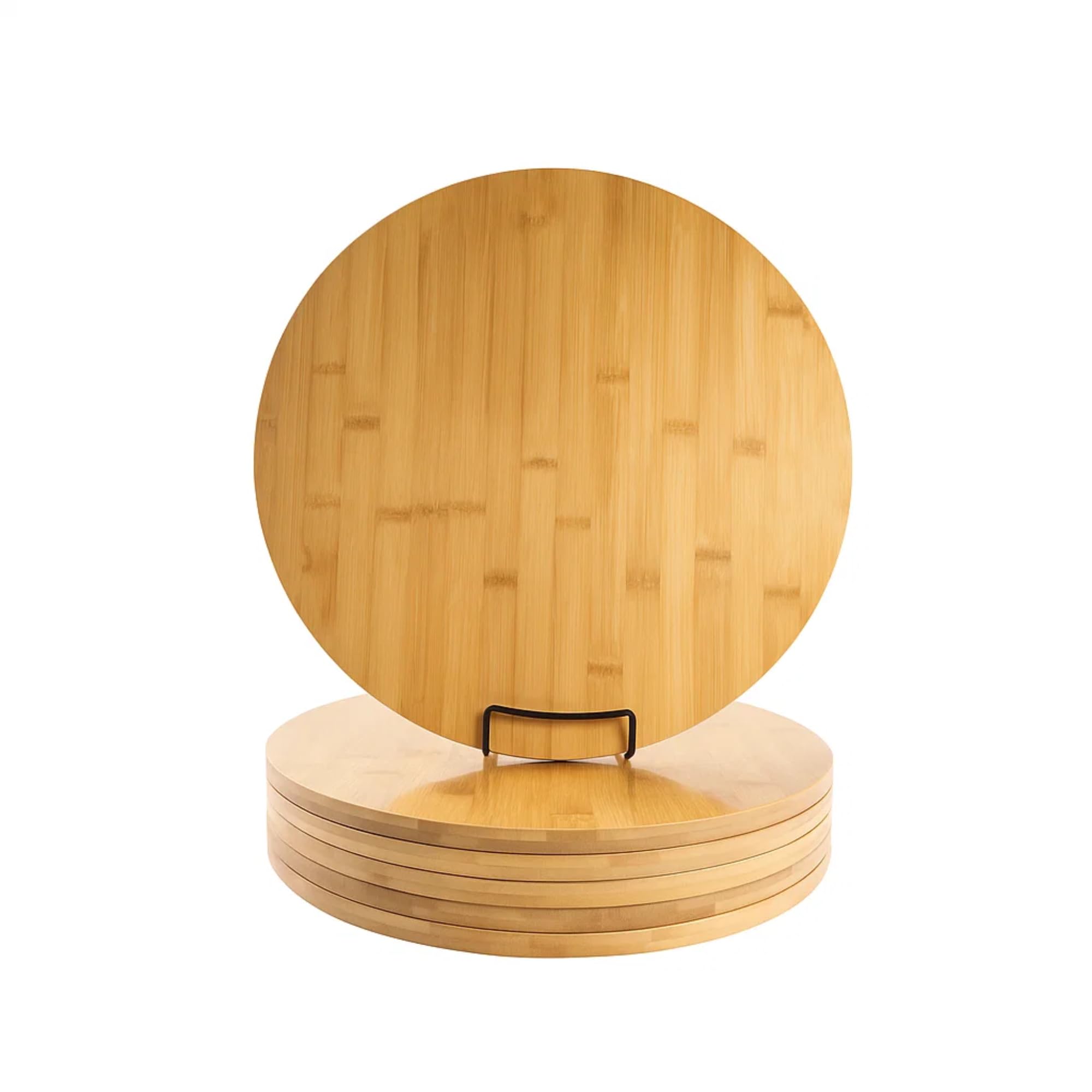 Set of 6, Bulk 15" Round Bamboo Serving Trays – Thick Large Wood Blank Cheese Platters, Pizza Trays, Charcuterie Platters, Cutting Boards for