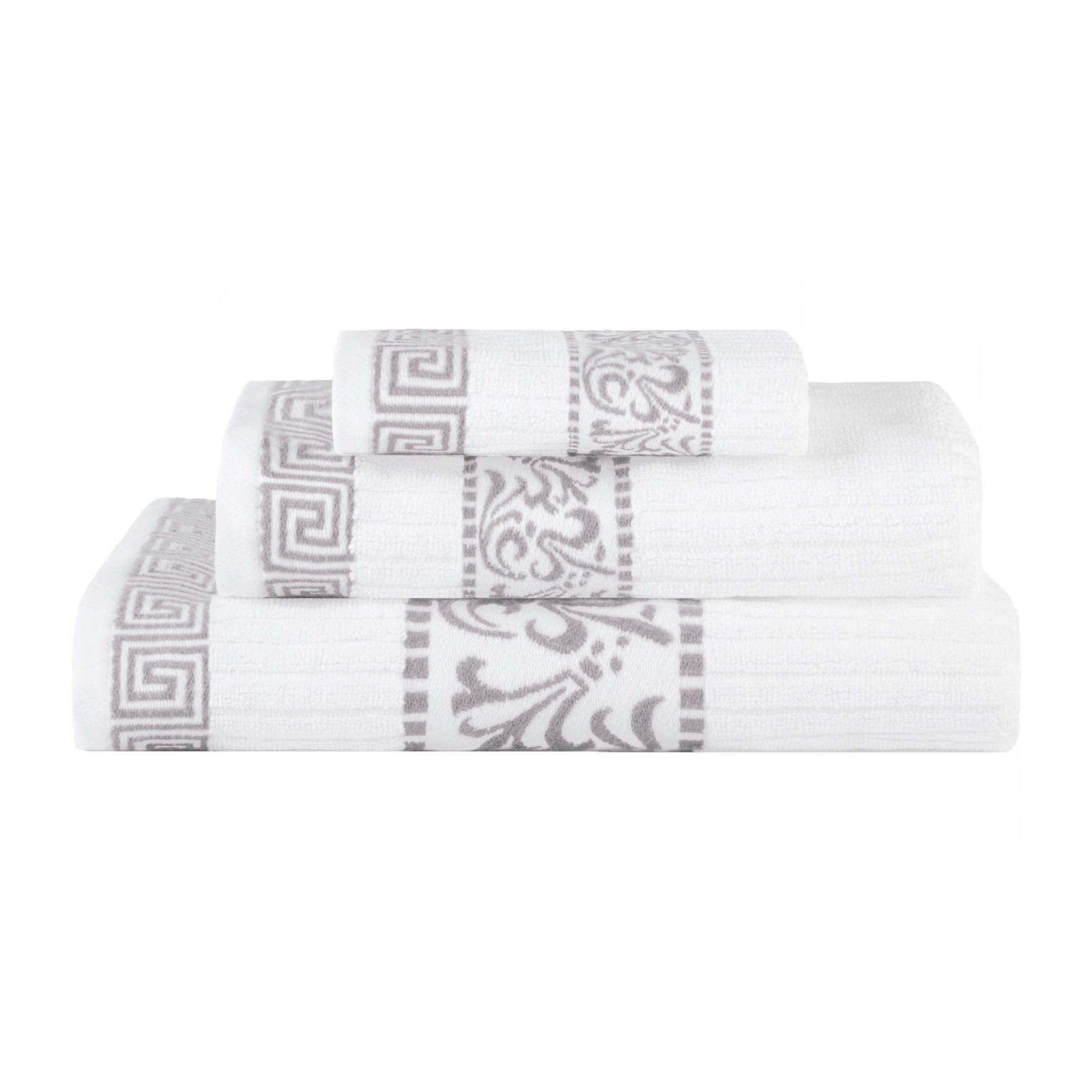 Superior Juego de Toallas de algodón de 3 Piezas, diseño Griego Decorativo, Esencial para el hogar, Toallas absorbentes, decoración de baño, SPA, Complejo, Incluye 1 Toalla de Mano, 1 Cara y 1 Toalla