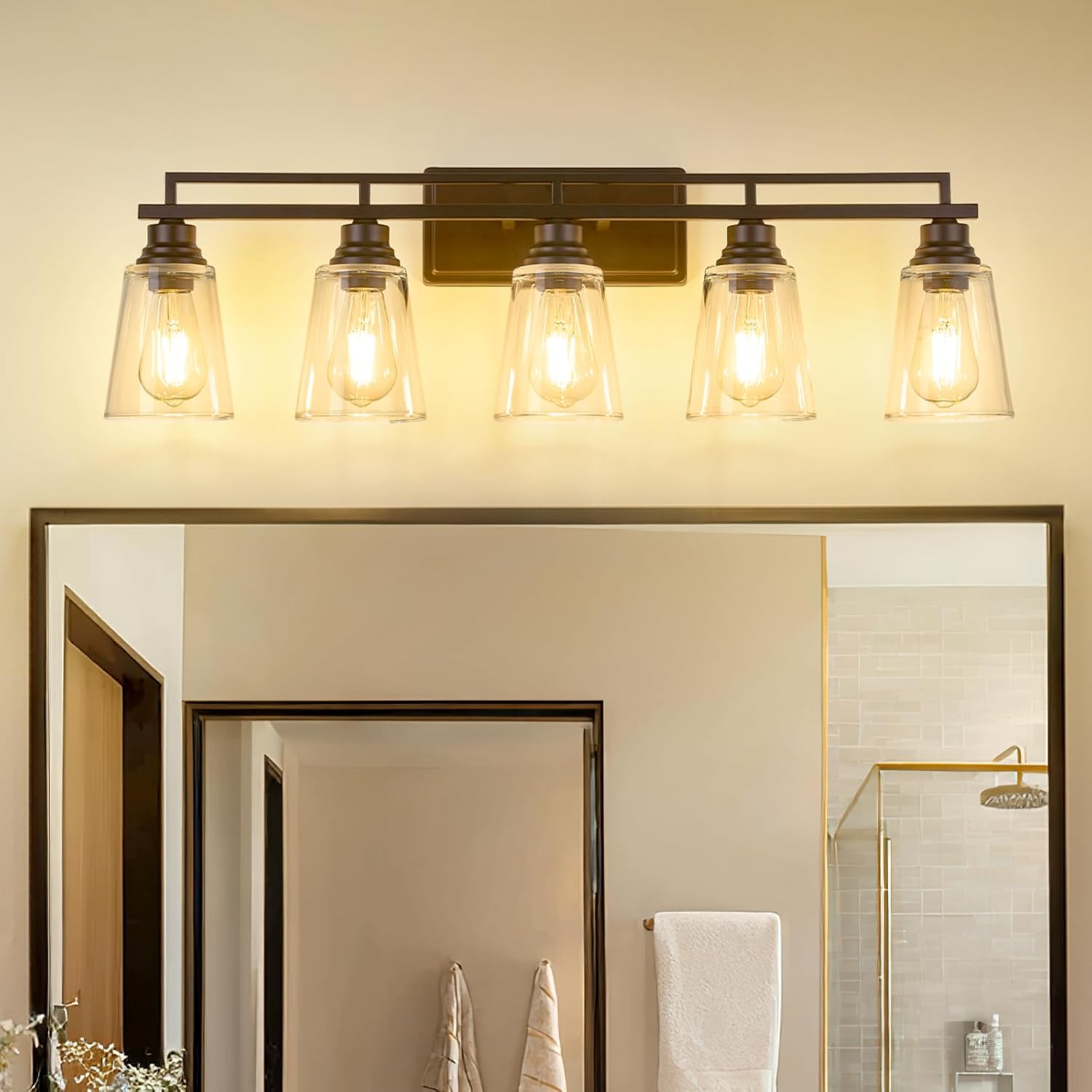 Refice Bathroom Vanity Lights Over Mirror, 2-Light Bathroom Light fixtures Oil Rubbed Bronze Wall Sconces with Clear Glass Shades for Mirror, Living Room, Farmhouse,Hallway (Bulbs Not Included)